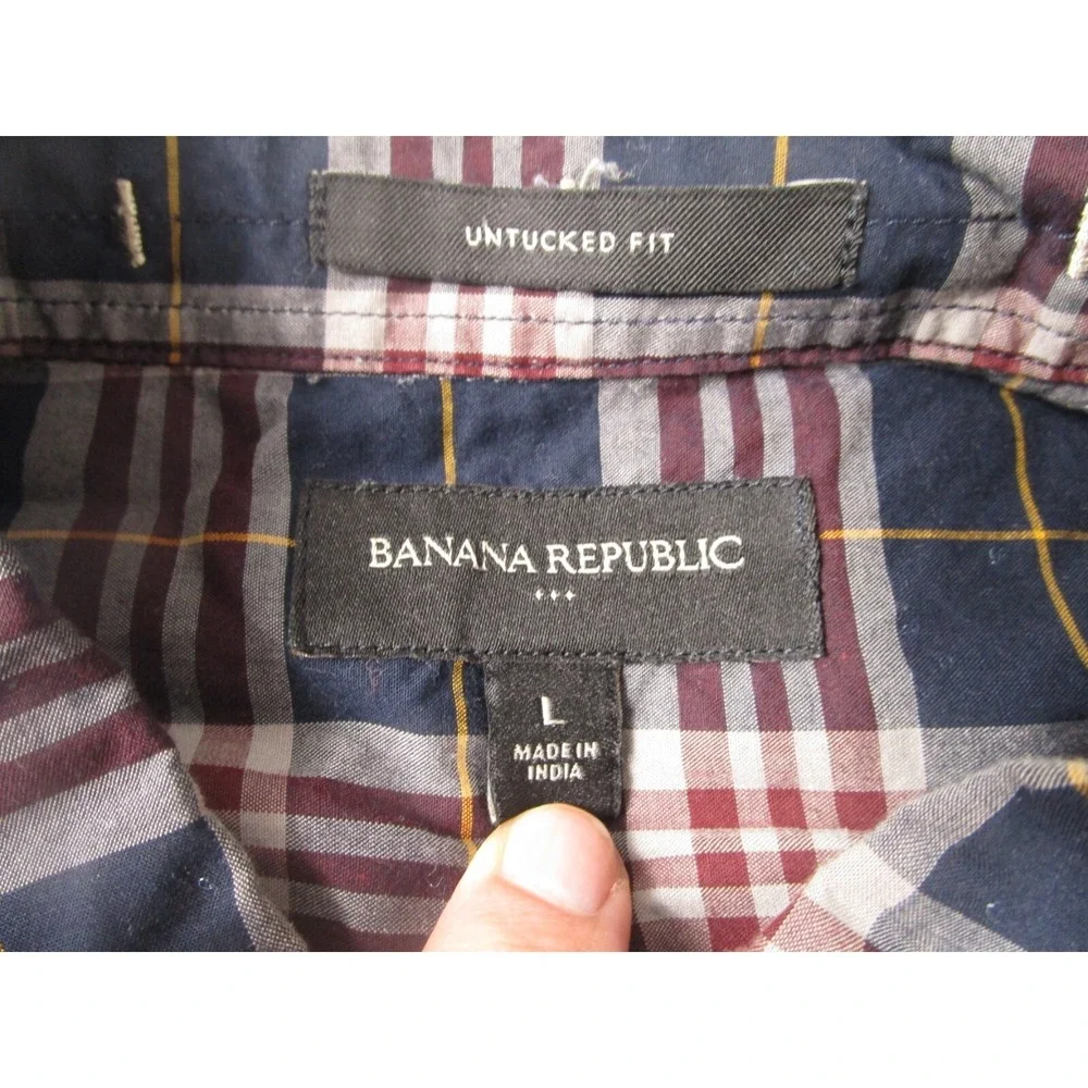Banana Republic Shirt Mens Large Blue‎ Plaid Button Down Long Sleeve Preppy
